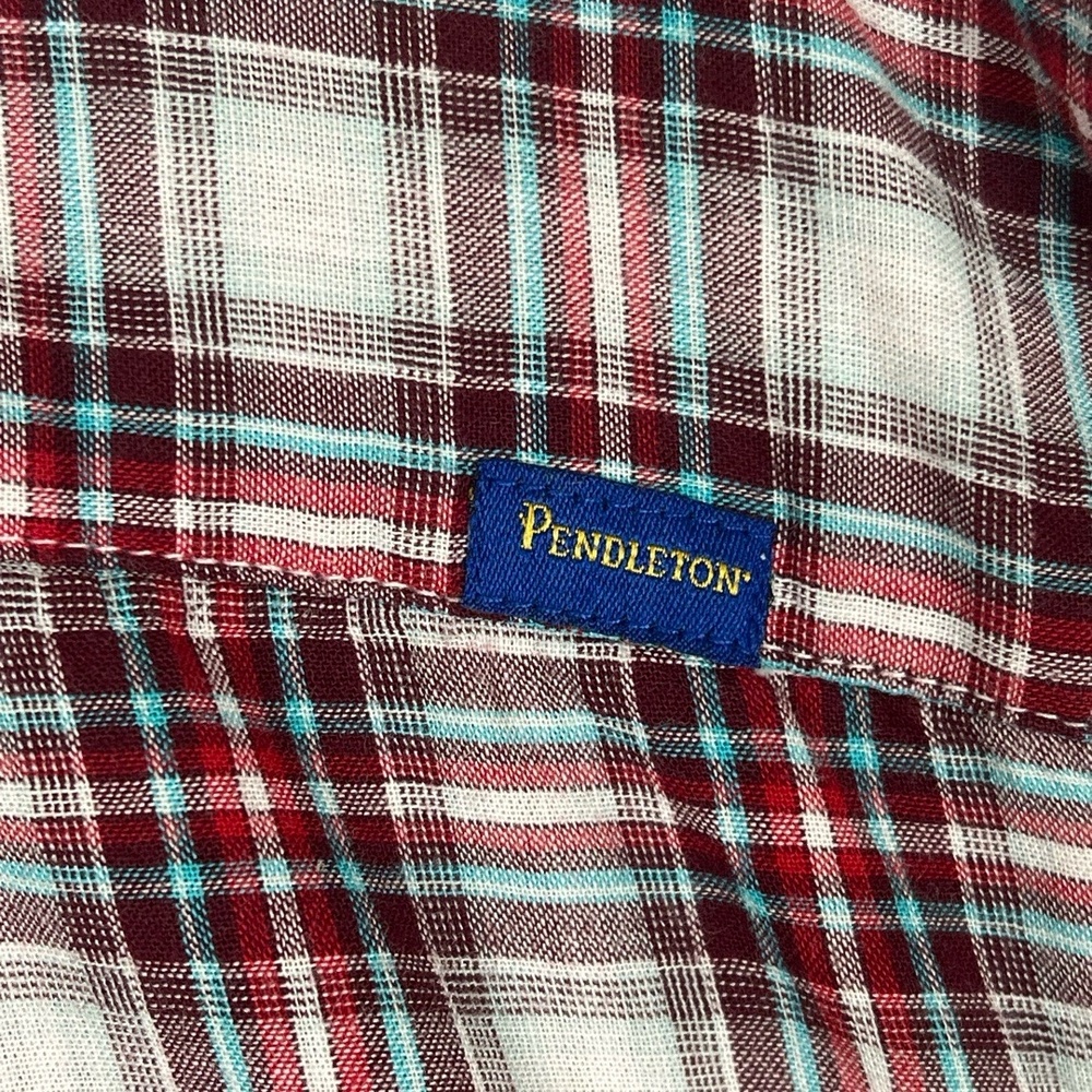 PENDLETON Large Red White Turquoise Plaid Deck Shirt Lined Classic Lumberjack - Picture 11 of 12